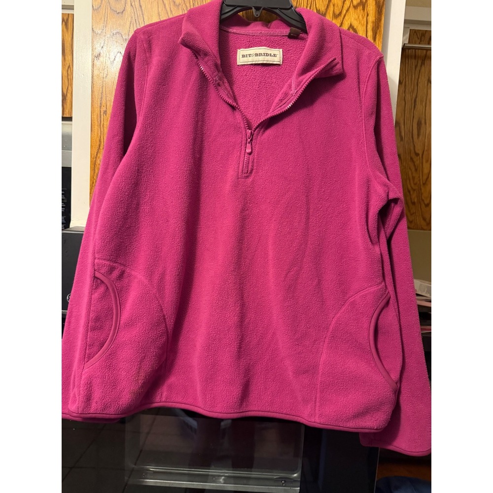 Bit & Bridle‎ Magenta Pink Fleece Quarter Zip Pullover Jacket Womens XL Pocket